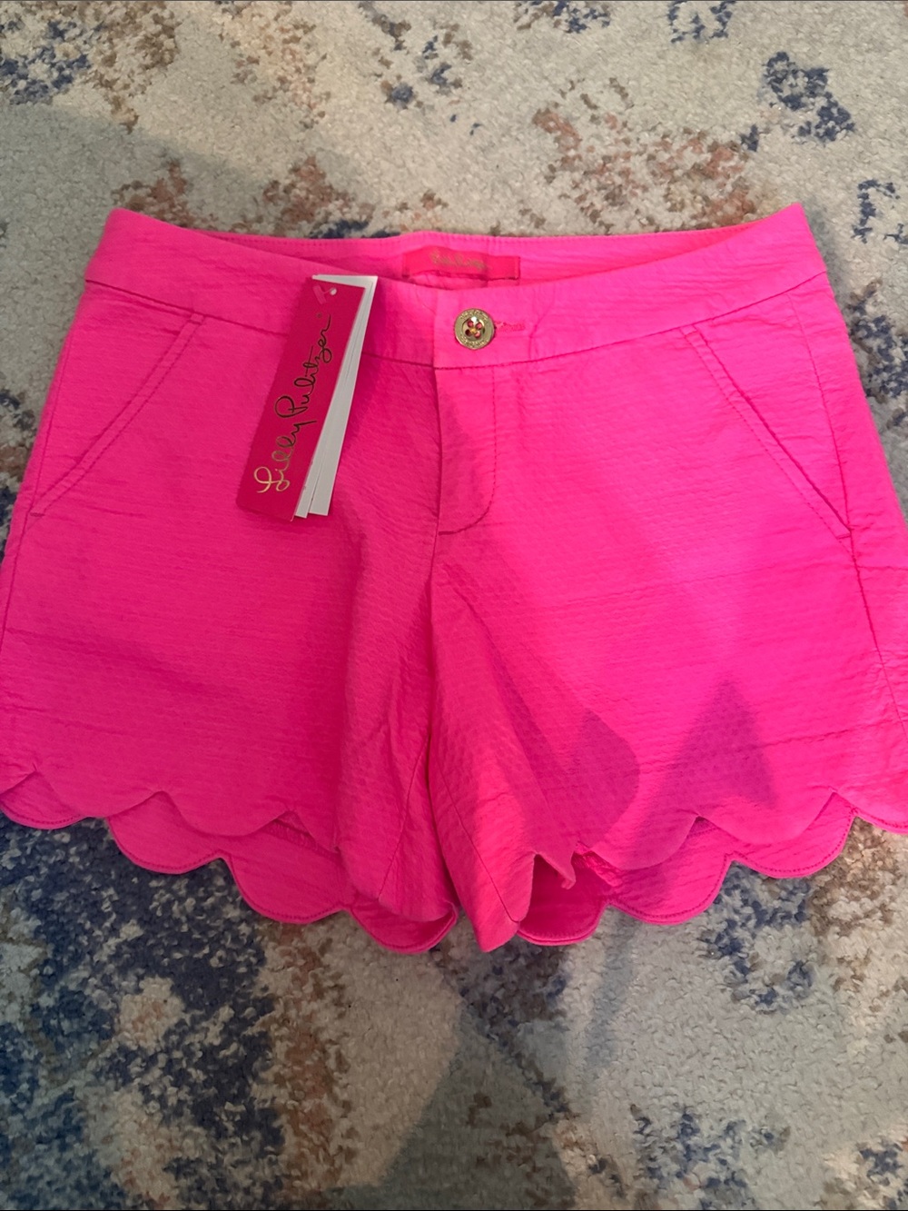 Lilly Pulitzer Neon Pink Scallop Hem High-Waist Shorts